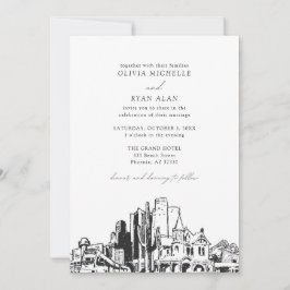 Moderne Phoenix Skyline Black & White Wedding Einladung