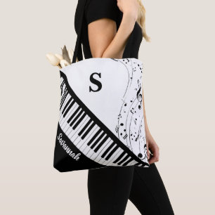 Moderne Piano-Musiknoten Monogramm Name Schwarz-we Tasche