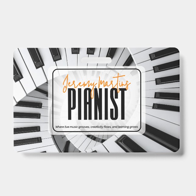 Moderne Piano Spirals Black&White Orange Pianist Ausweis (Front)