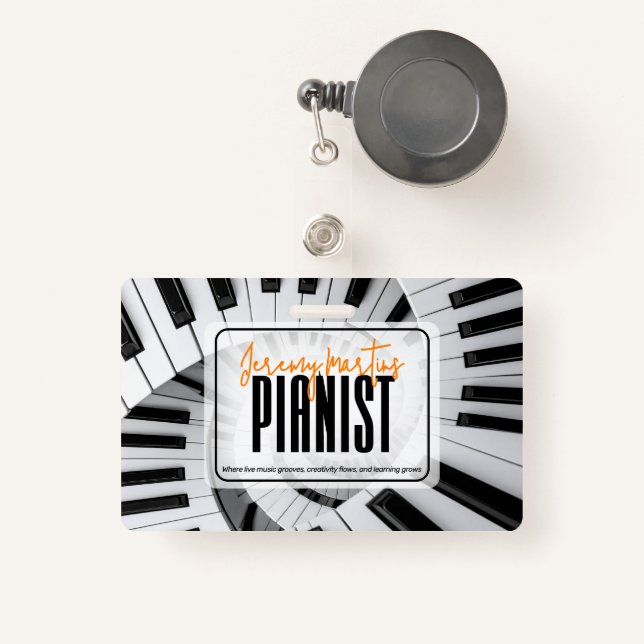 Moderne Piano Spirals Black&White Orange Pianist Ausweis (Vorderseite mit Rechteck)