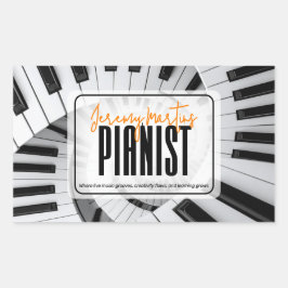 Moderne Piano Spirals Black&White Orange Pianist Rechteckiger Aufkleber