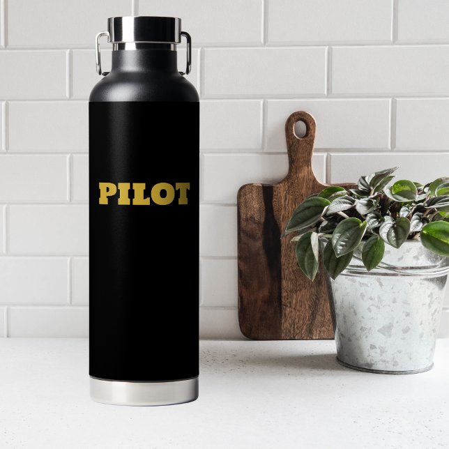 Moderne PILOT Typografie, Gold Black, kundenspezif Trinkflasche (Von Creator hochgeladen)