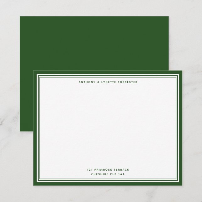 Moderne Pine Green Name & Address Note Card Mitteilungskarte (Vorne/Hinten)