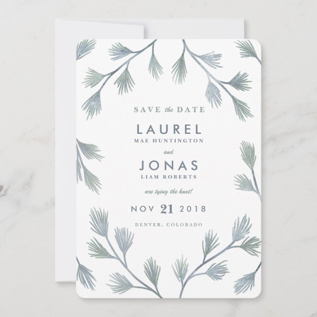 Moderne Pine Green + White speichern Datumskarten Save The Date (Vorderseite)