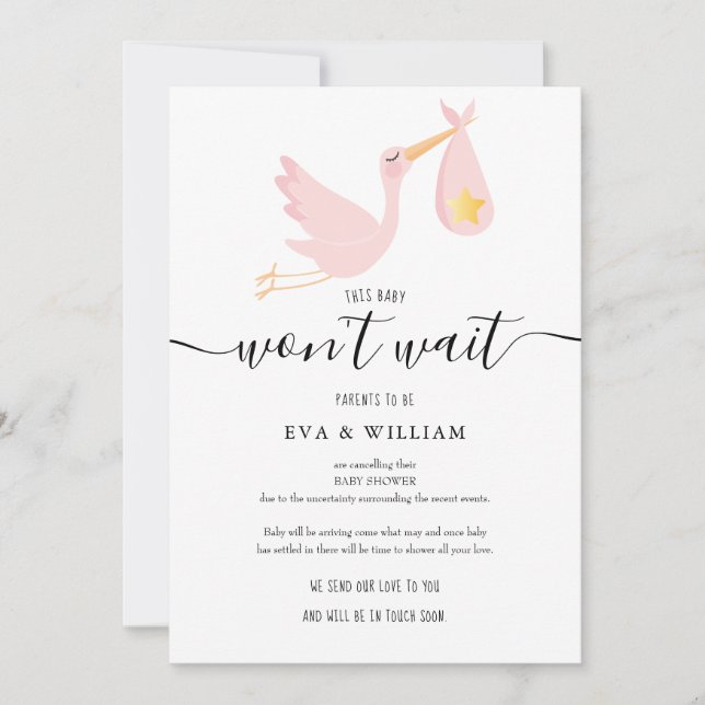 Moderne Pink Baby Dusche Sprinkle Stornierungskart Einladung (Vorderseite)