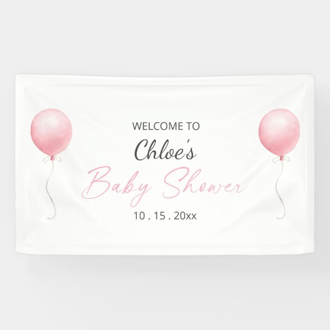 Moderne Pink Balloon Girl Babydusche Banner (Horizontal)