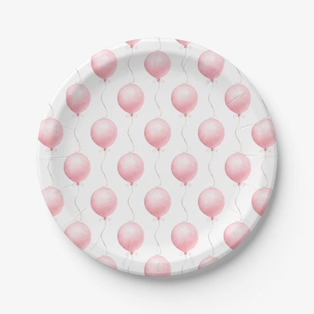 Moderne Pink Balloon Girl Babydusche Pappteller (Vorderseite)