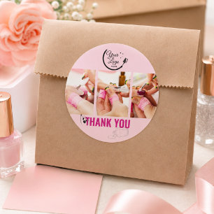 Moderne Pink Black 3 Foto Logo Art Nagelstudio Runder Aufkleber