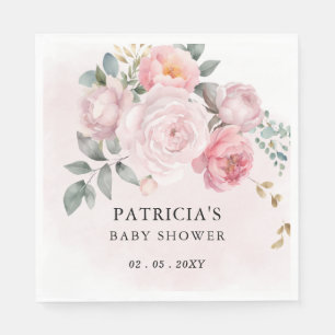 Moderne Pink Blush Floral Girl Babydusche Serviette