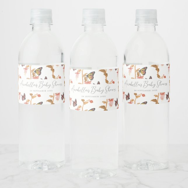 Moderne Pink Boho Butterfly Girl Babydusche (Flaschen)