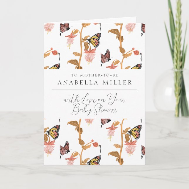 Moderne Pink Boho Butterfly Girl Babydusche Karte (Vorderseite)