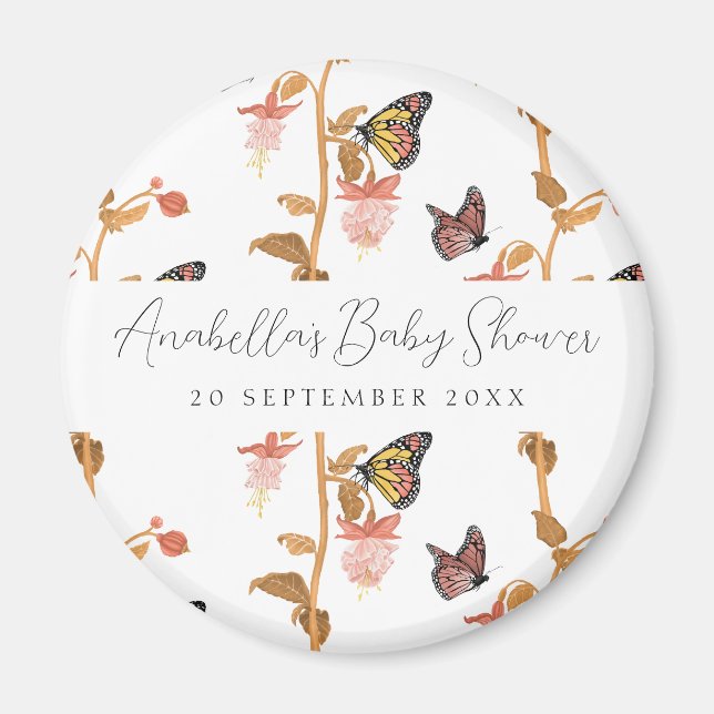 Moderne Pink Boho Butterfly Girl Babydusche Magnet (Vorne)