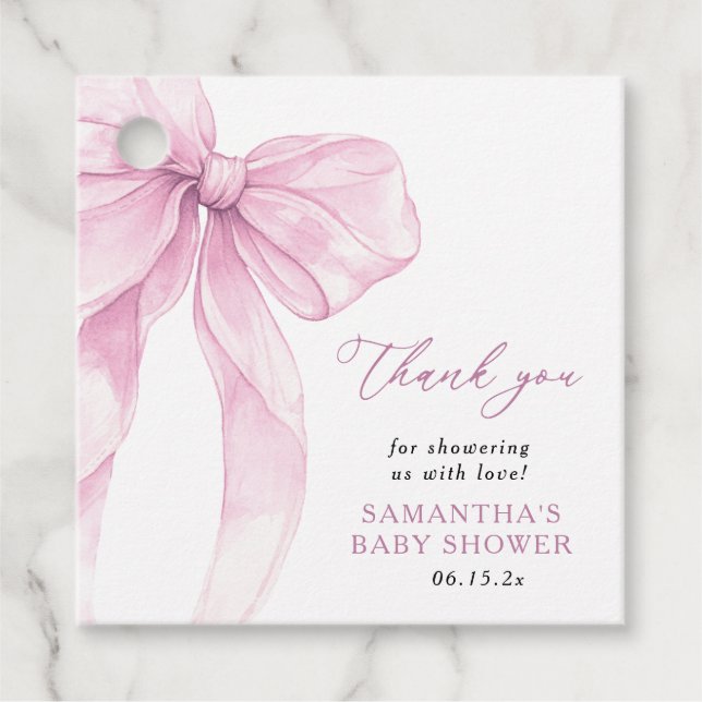 Moderne Pink Bow Baby Dusche Vielen Dank Geschenkanhänger (Vorderseite)