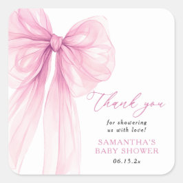 Moderne Pink Bow Baby Dusche Vielen Dank Quadratischer Aufkleber