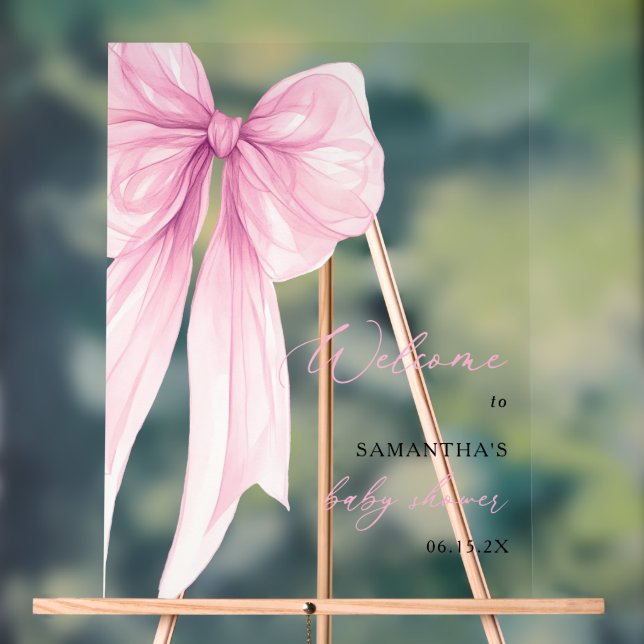Moderne Pink Bow Baby Dusche Willkommen Acrylschild (Neutral)