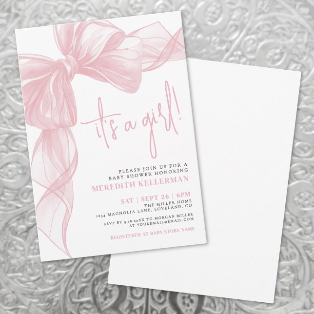 Moderne Pink Bow Babydusche Einladung (Modern Pink Bow Baby Shower Invitation)