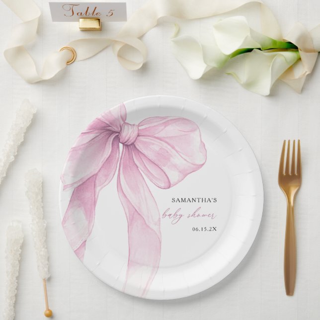 Moderne Pink Bow Babydusche Pappteller (Hochzeit)