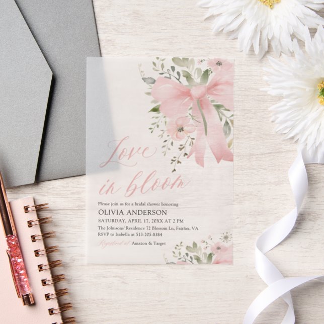 Moderne Pink Bow Blütenblume Liebe im Bloom Brautp (Hochzeit)
