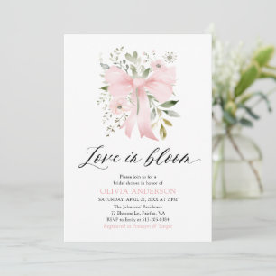 Moderne Pink Bow Blütenblume Liebe im Bloom Brautp Einladung