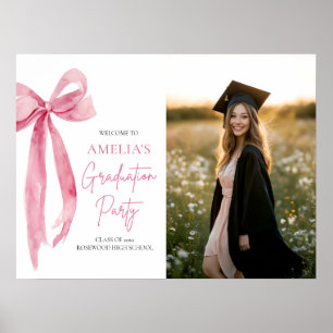 Moderne Pink Bow Coquette-Abschlussfeier Begrüßung Poster