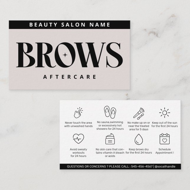 Moderne Pink Brows Aftercare PMU Brow Instruktione Visitenkarte (Vorne/Hinten)