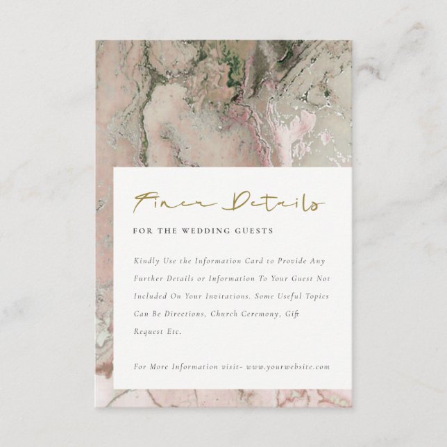 MODERNE PINK DUSKY ROSE GOLD AGATE WEDDING DETAILS BEGLEITKARTE (Vorderseite)