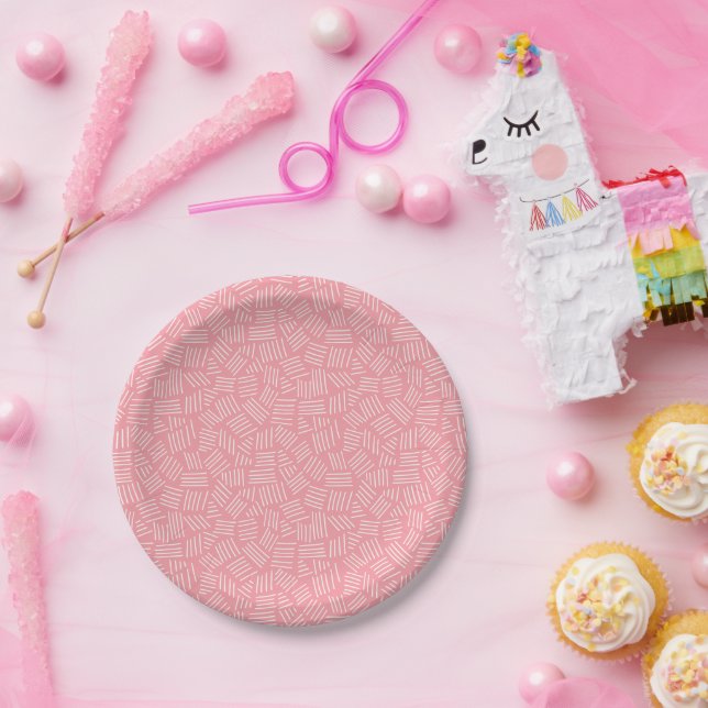 Moderne Pink Geometric Muster Girls Babydusche Pappteller (Party)