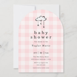 Moderne Pink Gingham Mobile Baby Dusche Einladung