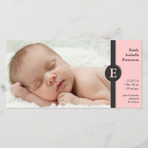 Moderne Pink Girl Baby Birth Ankündigung Fotokarte