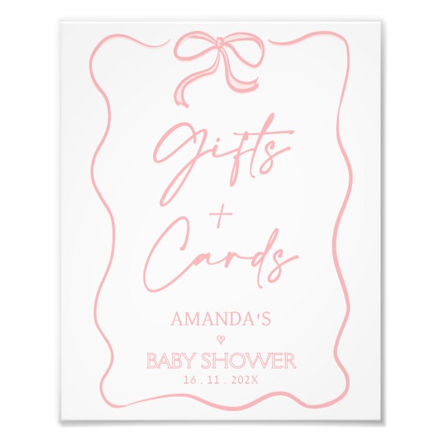 Moderne Pink Girl Bow Kinderdusche Geschenke Karte Fotodruck (Vorne)