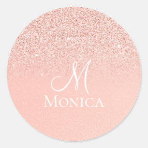 Moderne Pink Glitter funkelt Monogramm Name Runder Aufkleber