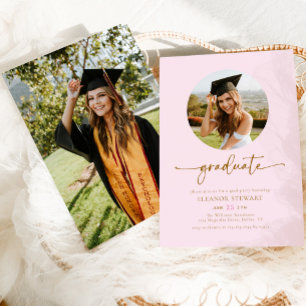 Moderne Pink & Gold Foto Graduate Graduate Party Einladung