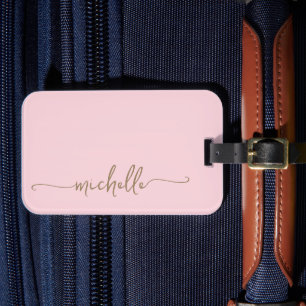 Moderne Pink-Gold-Kalligrafie-Schriftzug Monogramm Gepäckanhänger