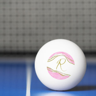 Moderne Pink & Gold Mit Monogramm Tischtennisbälle Tischtennisball