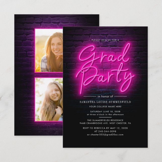 Moderne Pink Grad 2025 Foto Graduation Party Einladung (Vorne/Hinten)