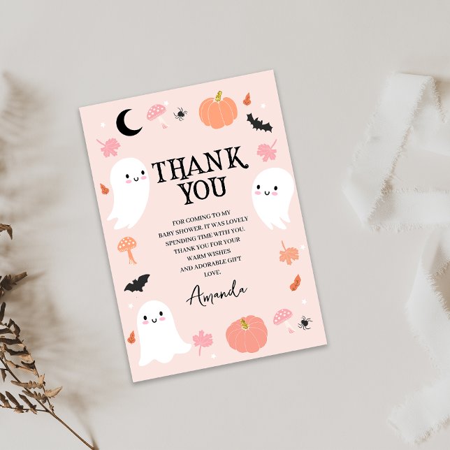 Moderne Pink Halloween Kinderdusche Danke Karte (Pink Halloween Baby Shower Thank You Card Ghosts Our Little Boo Themed Girls Baby Shower Thank You)