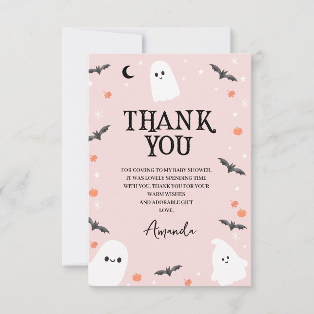 Moderne Pink Halloween Little Boo Baby Dusche Dankeskarte (Vorderseite)