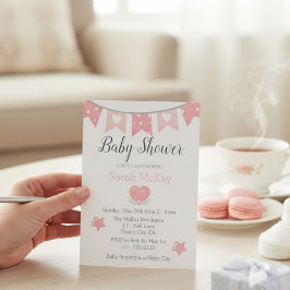 Moderne Pink Heart Baby Girl Baby Dusche Einladung
