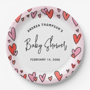 Moderne Pink Hearts Valentine Baby Dusche Pappteller