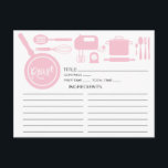 Moderne Pink Kitchen Utensipe Karte<br><div class="desc">Zeitgenössische Brautparty Küche Rezept Karten mit einem stilvollen handgeschriebenen Typografie Skript-Schriftart mit einer Bratpfanne, Whisk, Spatula, Hand-Mixer, Topf, rollende Buttone & Utensilien. Die Vorderseite unserer Rezeptkarte bietet Platz für einen Rezept Titel, Servierungen, Vorzeit & Gesamtzeit und Zutatenraum. Dreh unsere Anfahrtsbeschreibung zur Rezeptionskarte. Besuchen Sie unseren Shop für passende Brautduscheinladungen. In...</div>