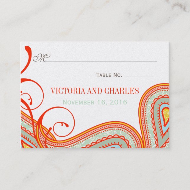 Moderne Pink Mint Taupe Orange Persimmon Hochzeit Platzkarte (Vorderseite)