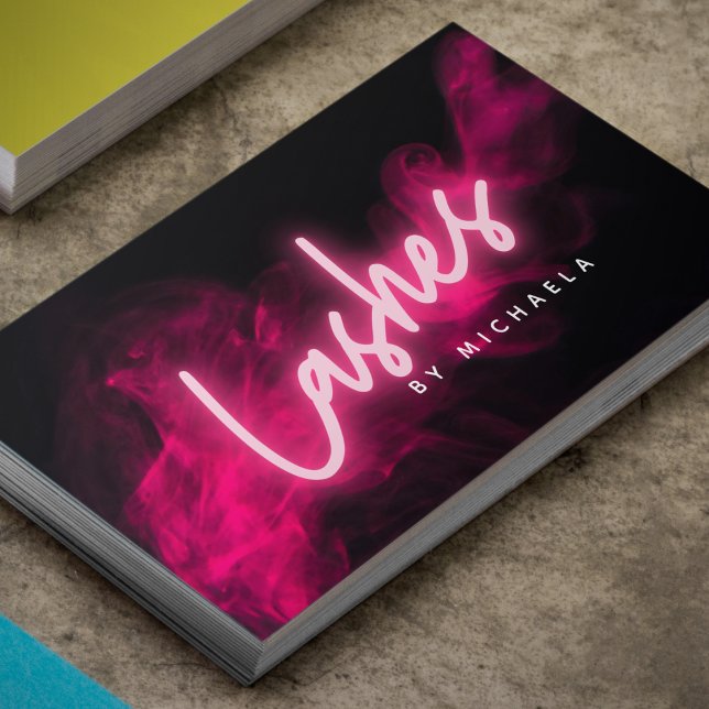 Moderne Pink Neon & Smoke Lashes/Eyelash Extension Visitenkarte (Von Creator hochgeladen)