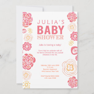 Moderne Pink & Orange Bloral Baby Dusche einladen Einladung