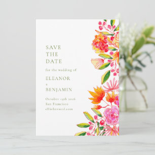 Moderne Pink Orange Grün Floral Einfache Hochzeit Save The Date