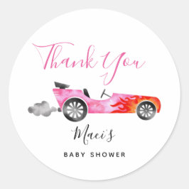 Moderne Pink Race Car Baby Dusche Gefallen Runder Aufkleber
