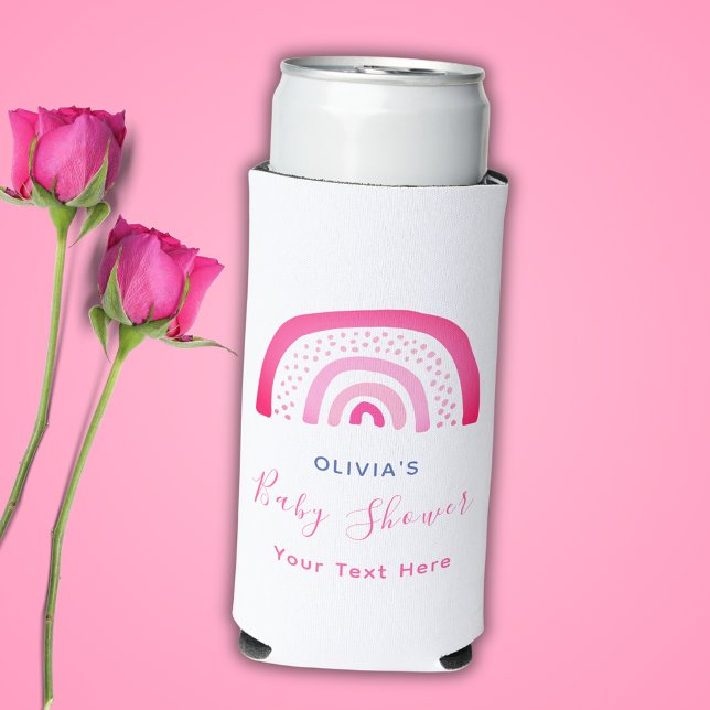 Moderne Pink Rainbow Baby Dusche Selters Dosenkühler (Custom baby shower can cooler in pink rainbow design.  Customize with own text. See the full range.)