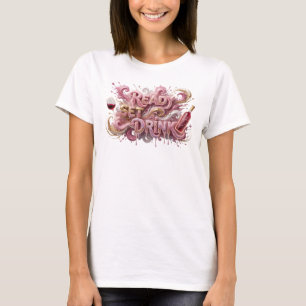 Moderne Pink READY SET DRINK 3D-Textkunst T-Shirt
