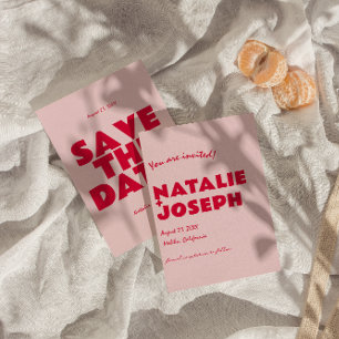 Moderne Pink Rote Helle Funky Fette Retro Hochzeit Save The Date