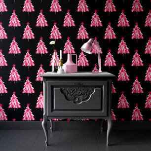 Moderne Pink-Schwarze Weihnachtsbaum-Muster Tapete