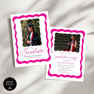Moderne Pink Script Foto Graduation Party Einladung